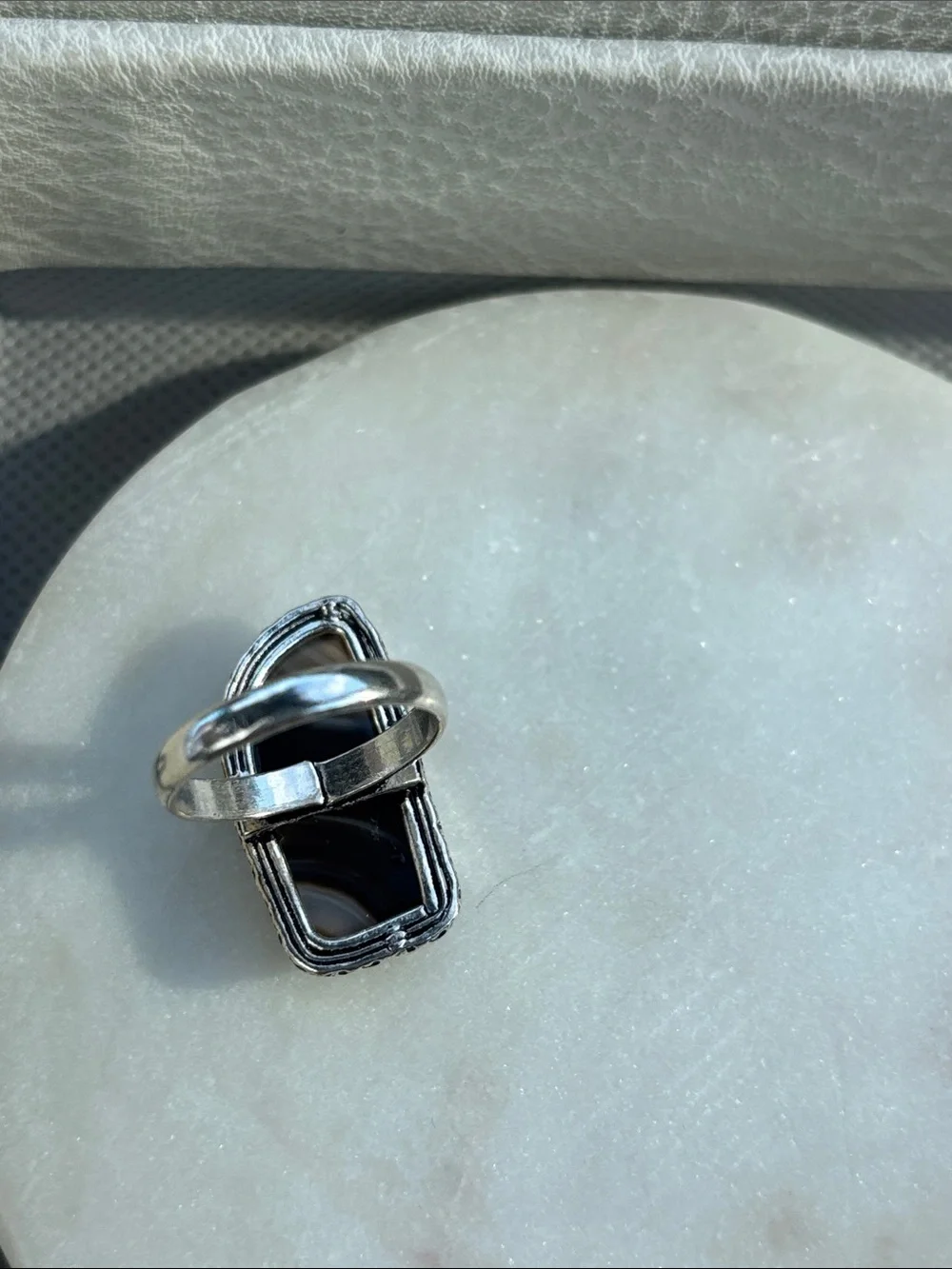 Silver Tone Stone Ring with Rectangular Accent - Picture 4 of 4